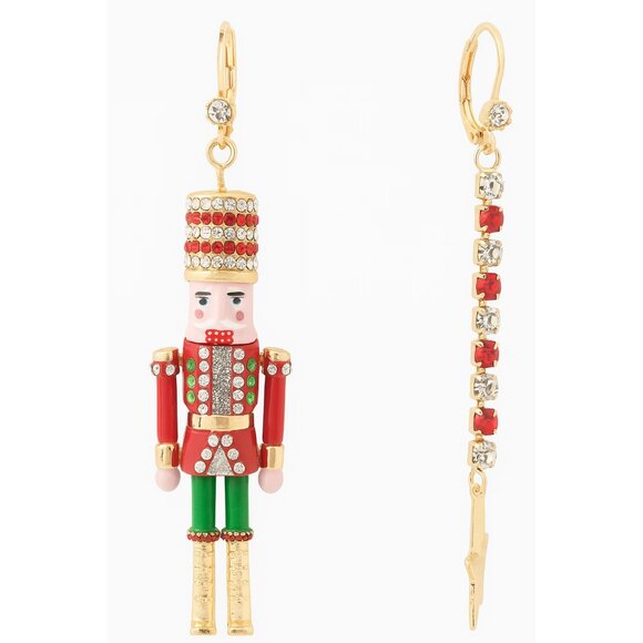 Betsey Johnson Nutcracker Crystal Mismatch Earrings Red Multi NWT - Picture 5 of 8
